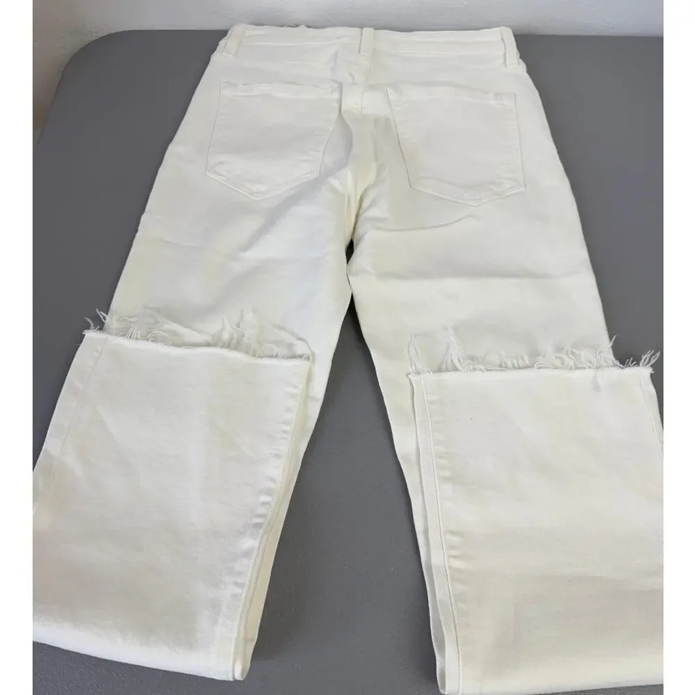 TRAVE Colette Kick Flare Crop Jeans White High Rise Raw Hem 26 NWT USA